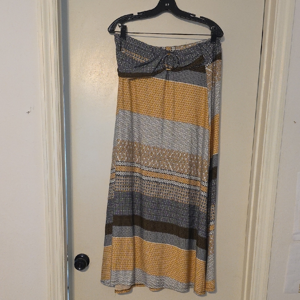 Robert Louis Yellow and Gray Striped Maxi Skirt with Waist Ring
